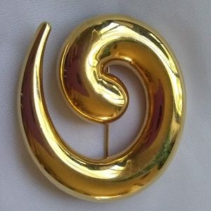 Monet Vintage Gold Brooch Pin Abstract Circle Swirl  Signed